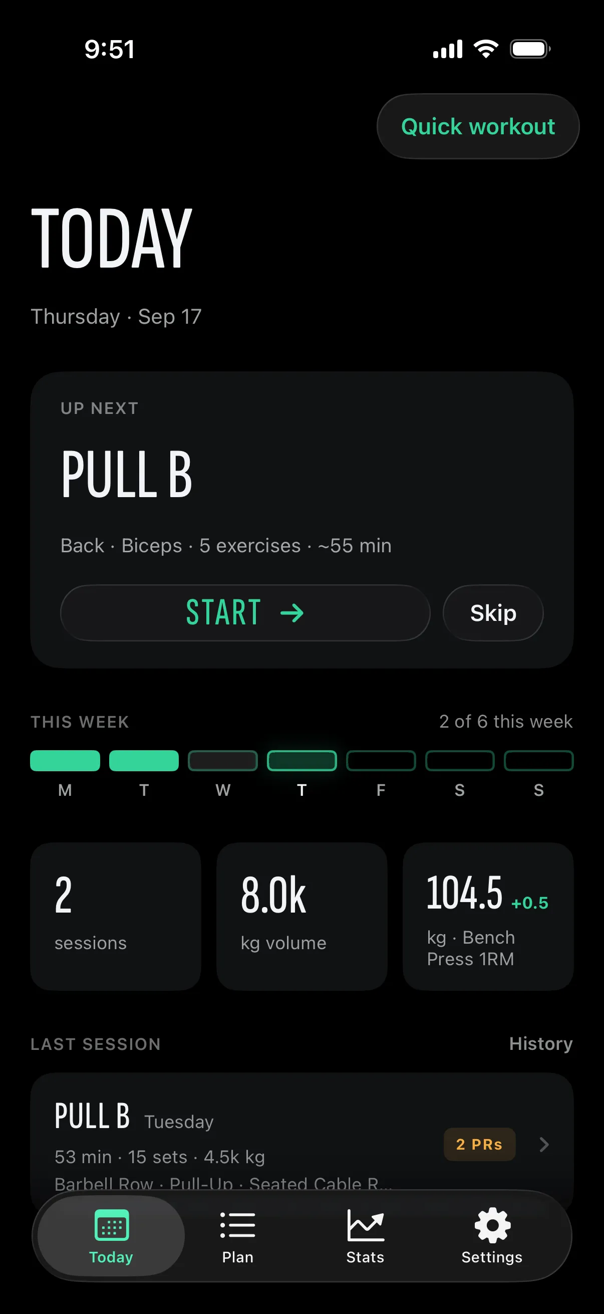 Today: the workout to do, as one block